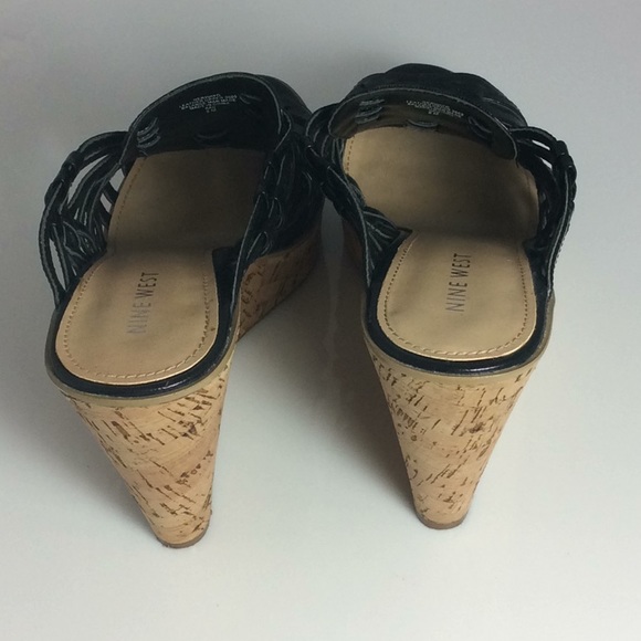 Size 8 Nine West Black Cork heeled Wedges - Picture 3 of 5